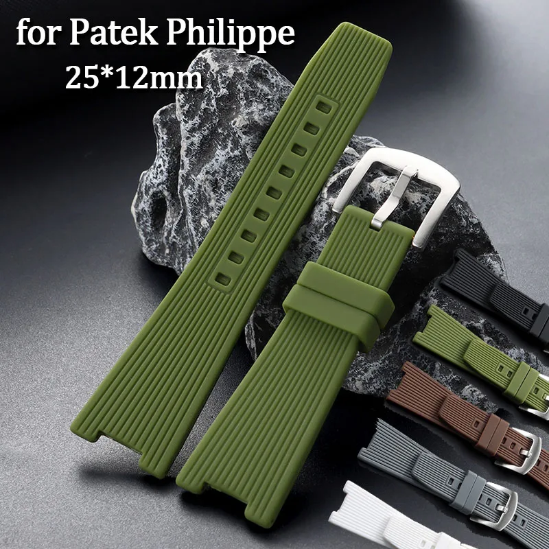 Watch Strap Fit for Patek Philippe Aquanaut 5167 5168 Series Silicone Waterproof Diving Wrist Band 25*12mm Vertical Groove Belt