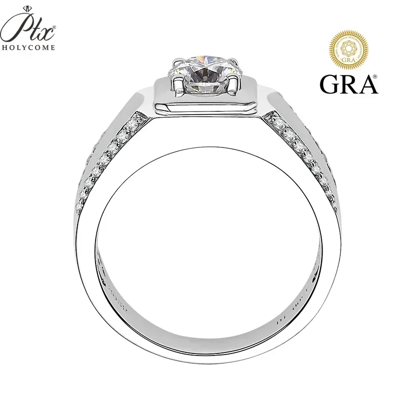 PTX 100% Real D Color VVS1 1ct Lab Diamond Moissanite Ring 925 Sterling Silver Jewelry Party Wedding Band Rings for Men with GRA