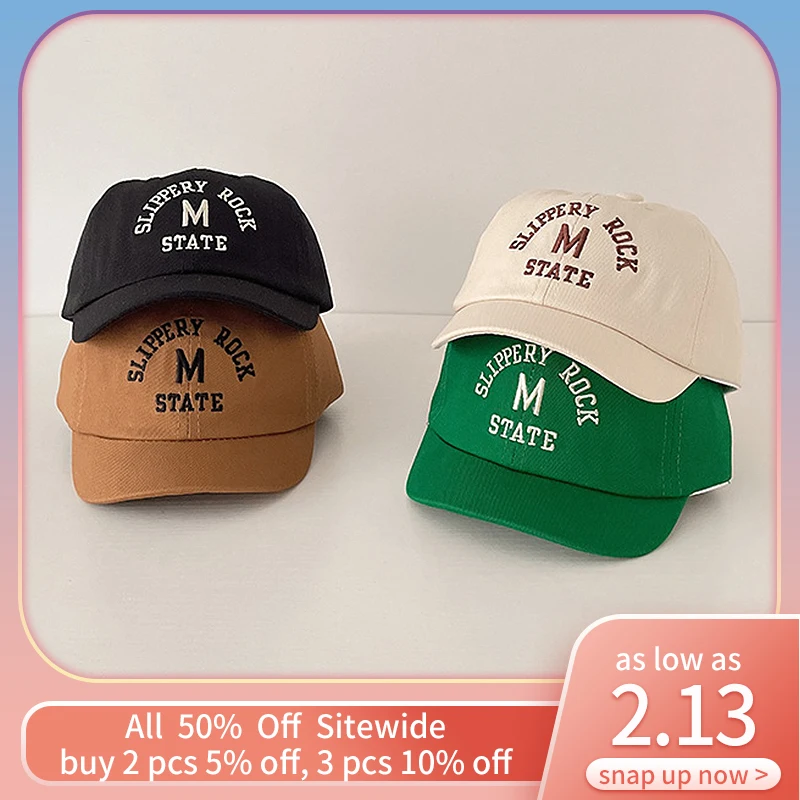 

Fashion Kids Short Brim Baseball Hat Letter Baby Peaked Cap Korean Boys Girl Duck Tongue Caps Solid Color Children Sun Visors 모자