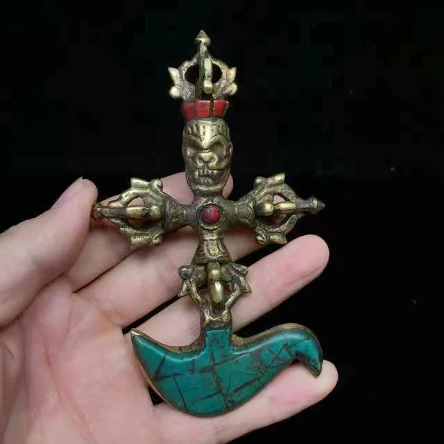 

Old Tibet Tibetan Turquoise Bronze Manjushri Wisdom Sword Vajra Dorje