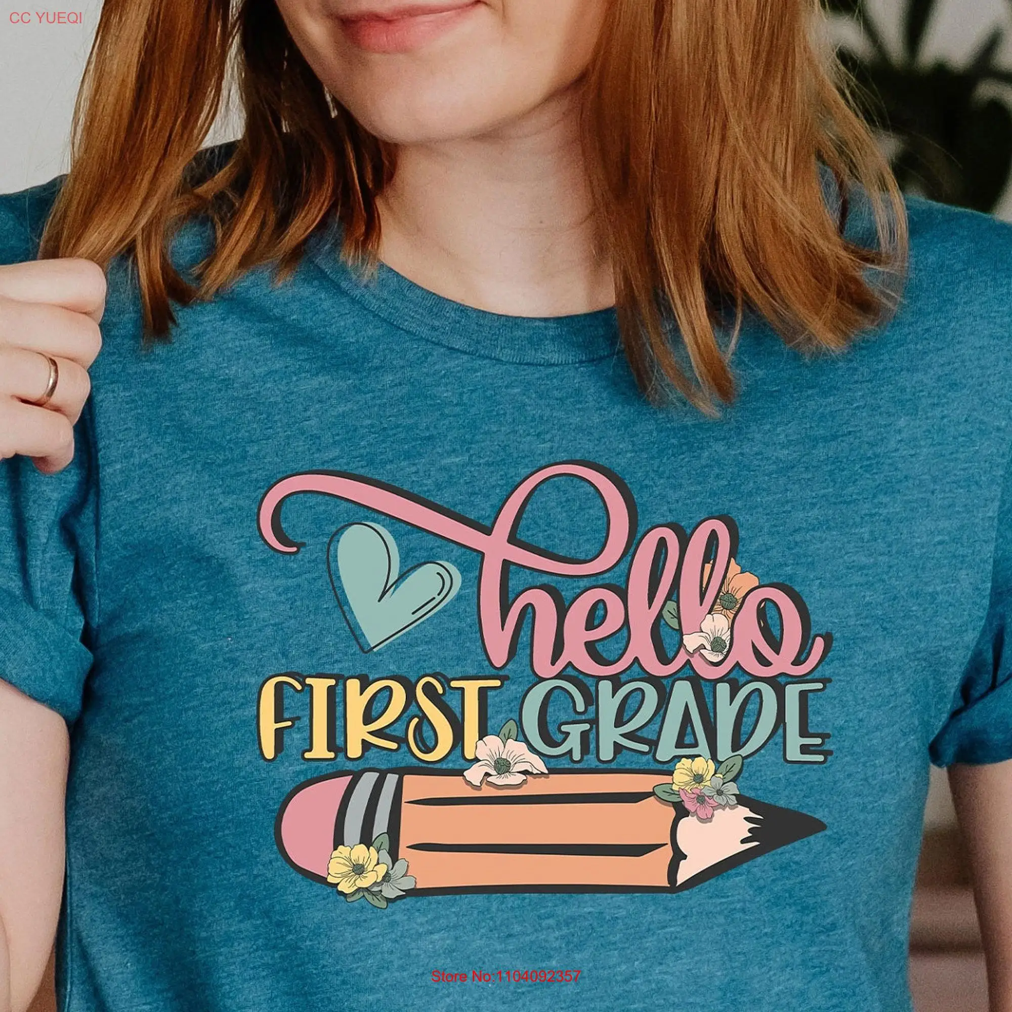 Hello First Grade T Shirt Back To School Teacher 1st Day of long or short sleeves