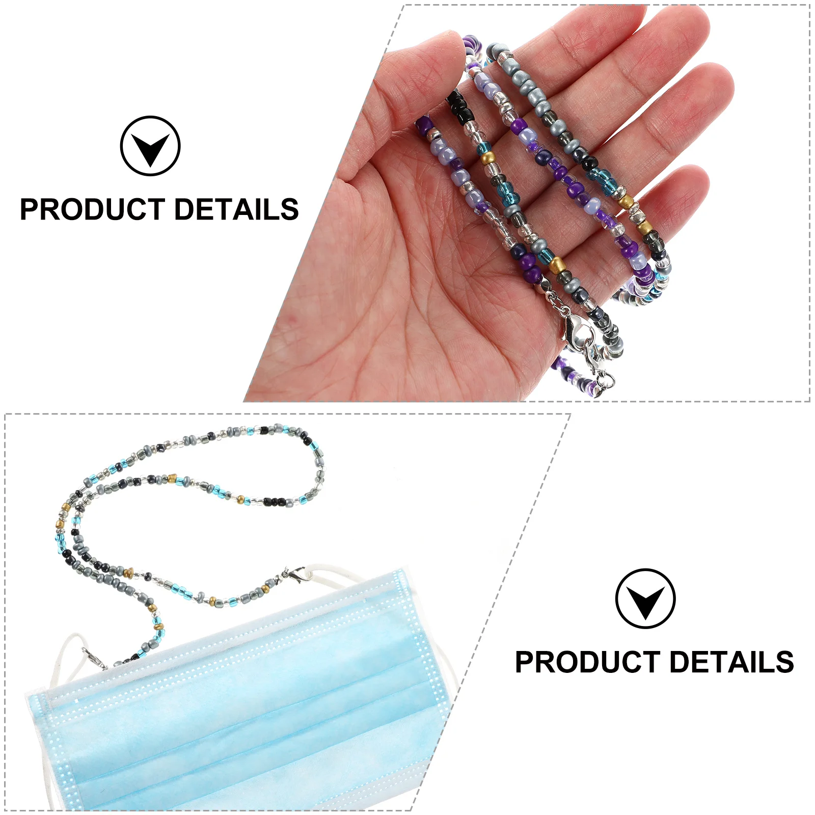 2 pièces de chaînes de masque de 50 cm, cordon pour masque facial et lunettes, sangle de cou perlée, légère, antidérapante, pour un usage quotidien