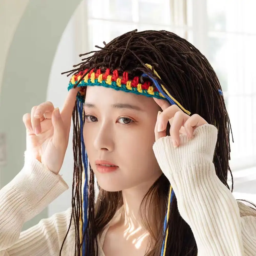 

Playful Warm Long Dreadlocks Knitted Hat Reggae Synthetic Hair Africa Roots Wig Soft Handmade Beanie Women