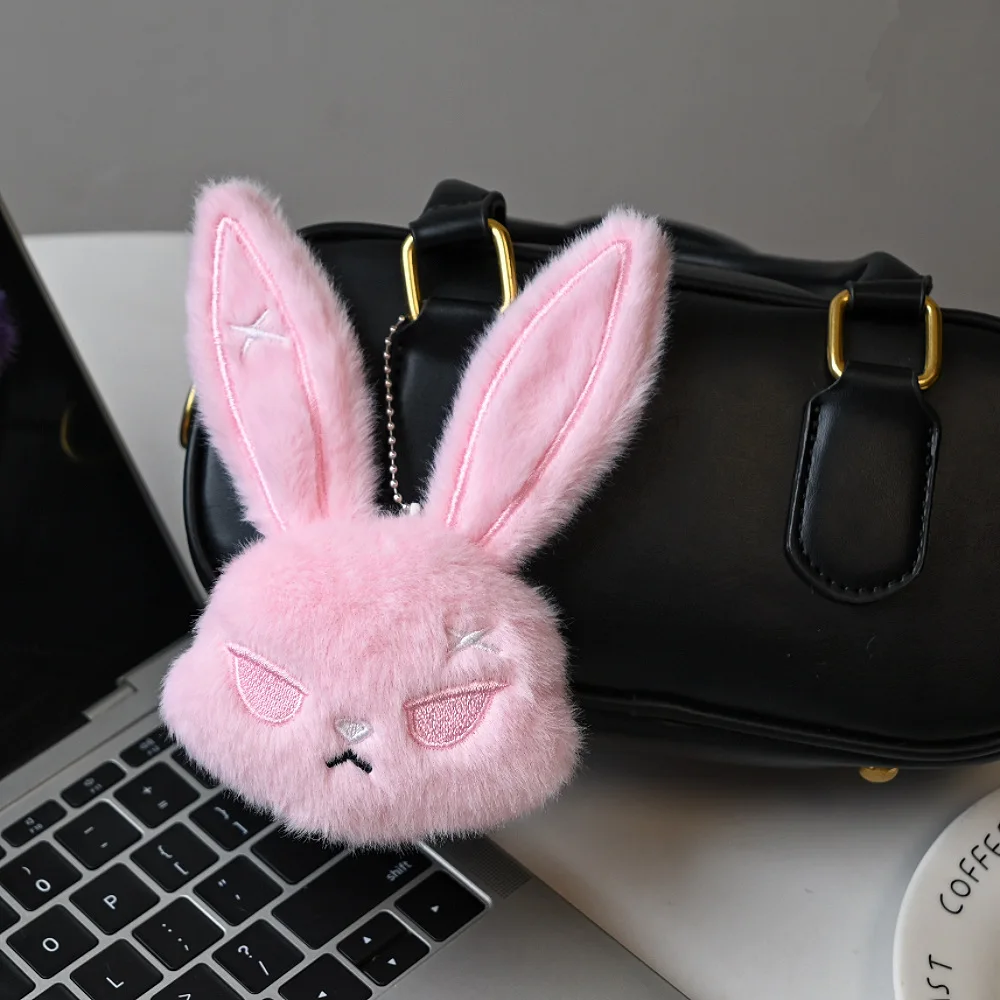 Plush Gothic Bunny Keychain for Women Bag Pendant Halloween Decor Dark Bully Rabbit Car Keyring Party Gifts Keychain Accessories