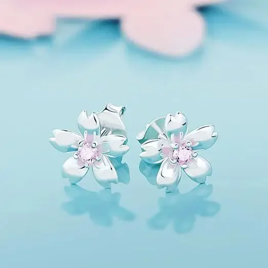 

925 Sterling Silver flowers Stud Earrings For Women Personality Lady Fashion Jewelry