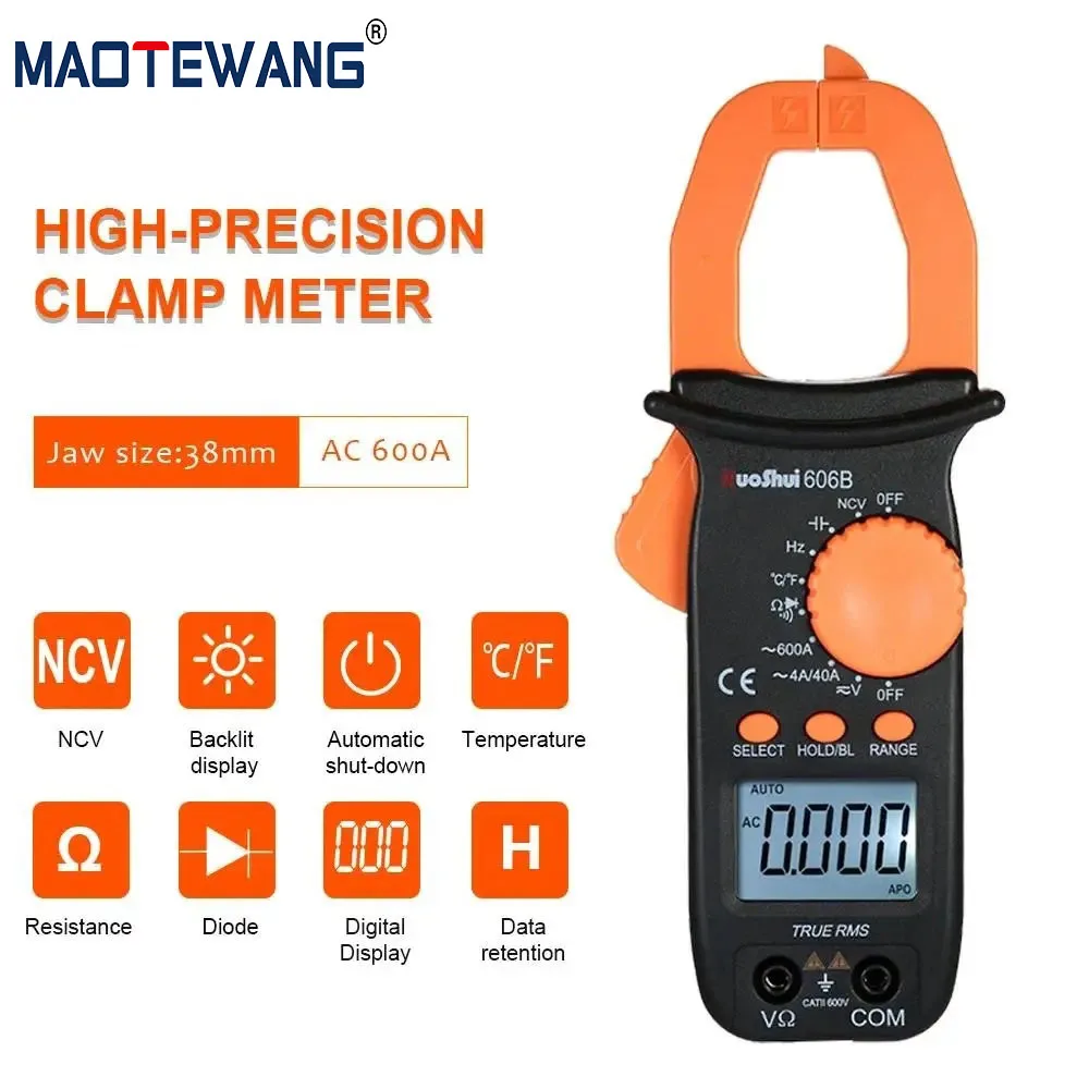 606B Handheld Automatic Range Digital Clamp Meter AC/DC Voltage Current Measuring Pliers Capacitance Tester Clamp Multimeter