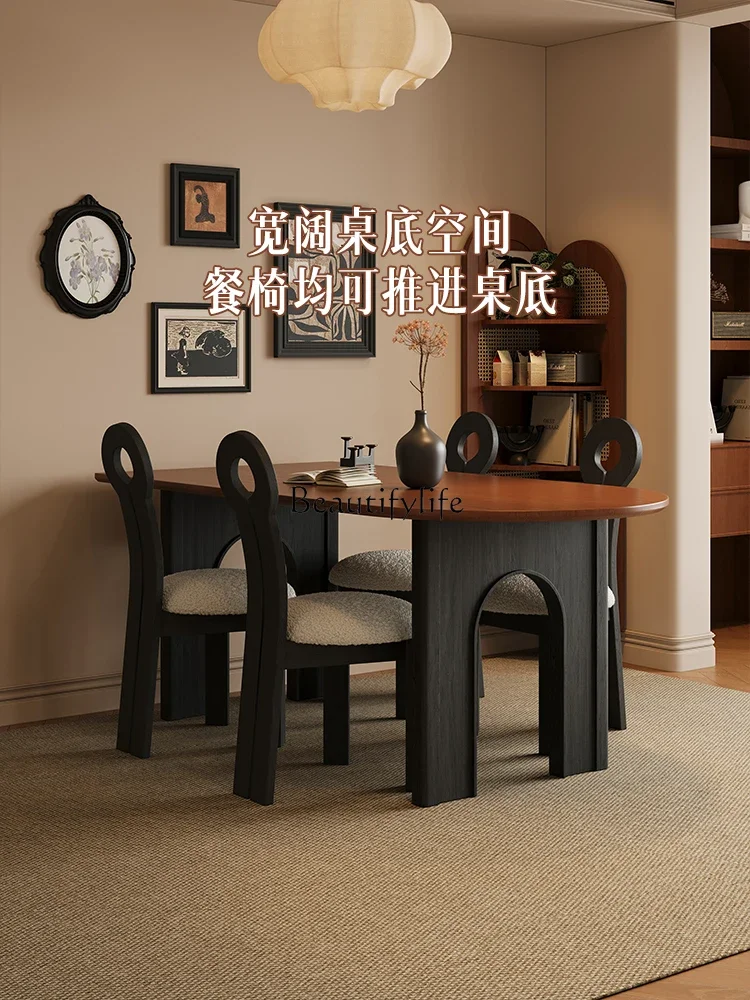 yj5 Solid Wood Peninsula Dining Table Oval Vintage Style Wall-Mounted White Ash Wood Retro Cream Style