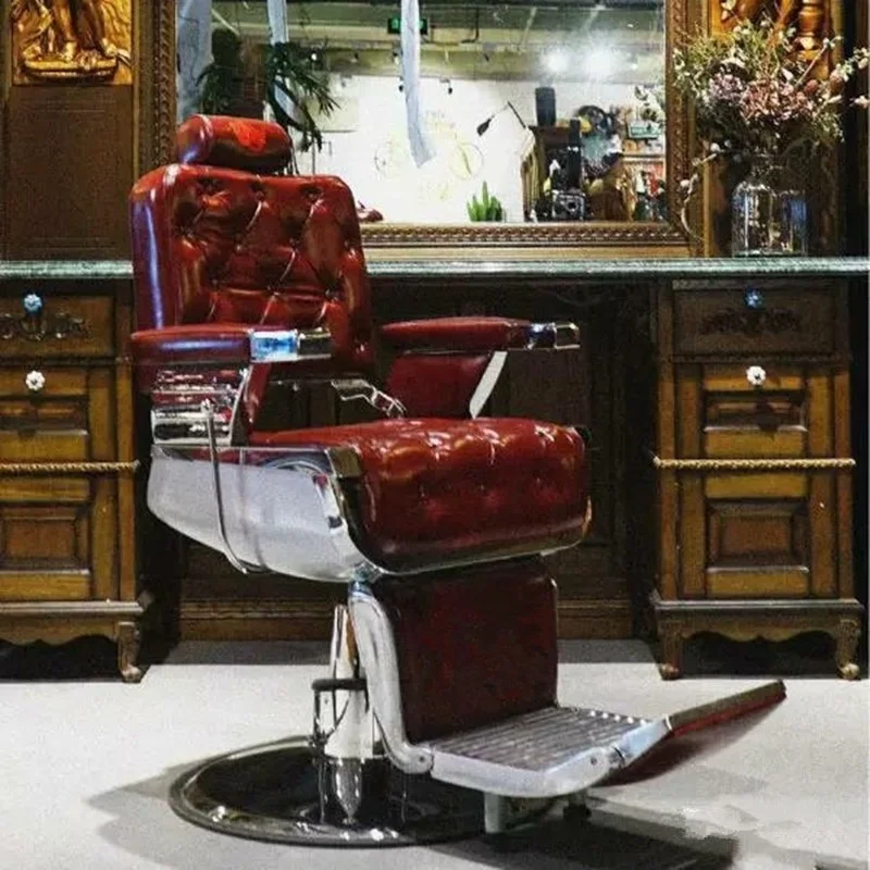 High-end Retro Men's Oil Head Barber Chair Can Be Put Down and Shaving Special Cutting Lifting Hair Salon Equipment  Furniture