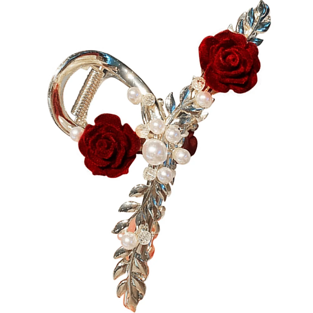 

Claw Clips Hair Accessories Red Flower Design Retro Shark Barrettes Women Back Hairstyle Decorative
