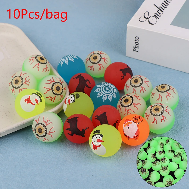 10Pcs Glow In The Dark Eyeball 32MM Bouncy Ball Halloween Supplies Toys Horror Luminous Ball Kids Toys Gift