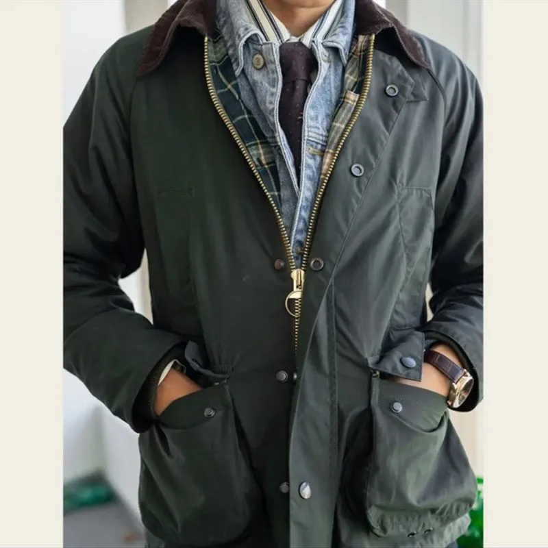 Oil-wax simple and casual men's trench coat workwear