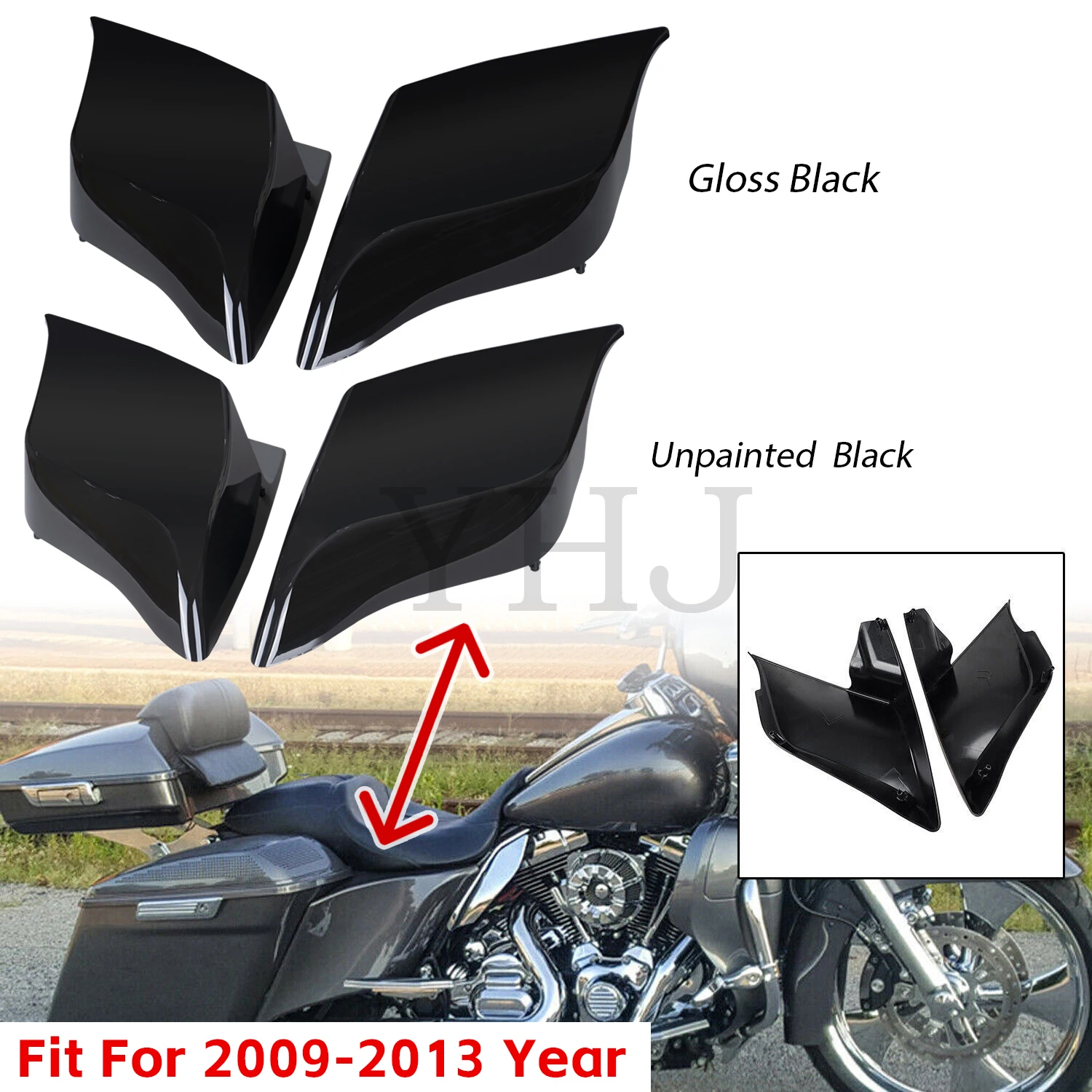 

Stretched Extended Side Cover Panel For Harley Motorcycle Touring Electra Glide Road Glide 2009-2013 Unpainted Black/Gloss Black