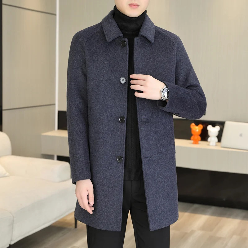 High Quality Fashion Single Sided Coat for Autumn/Winter 2022 New 50 Wool Men\'s Single Breasted Medium Long Wool Coat  M-4XL