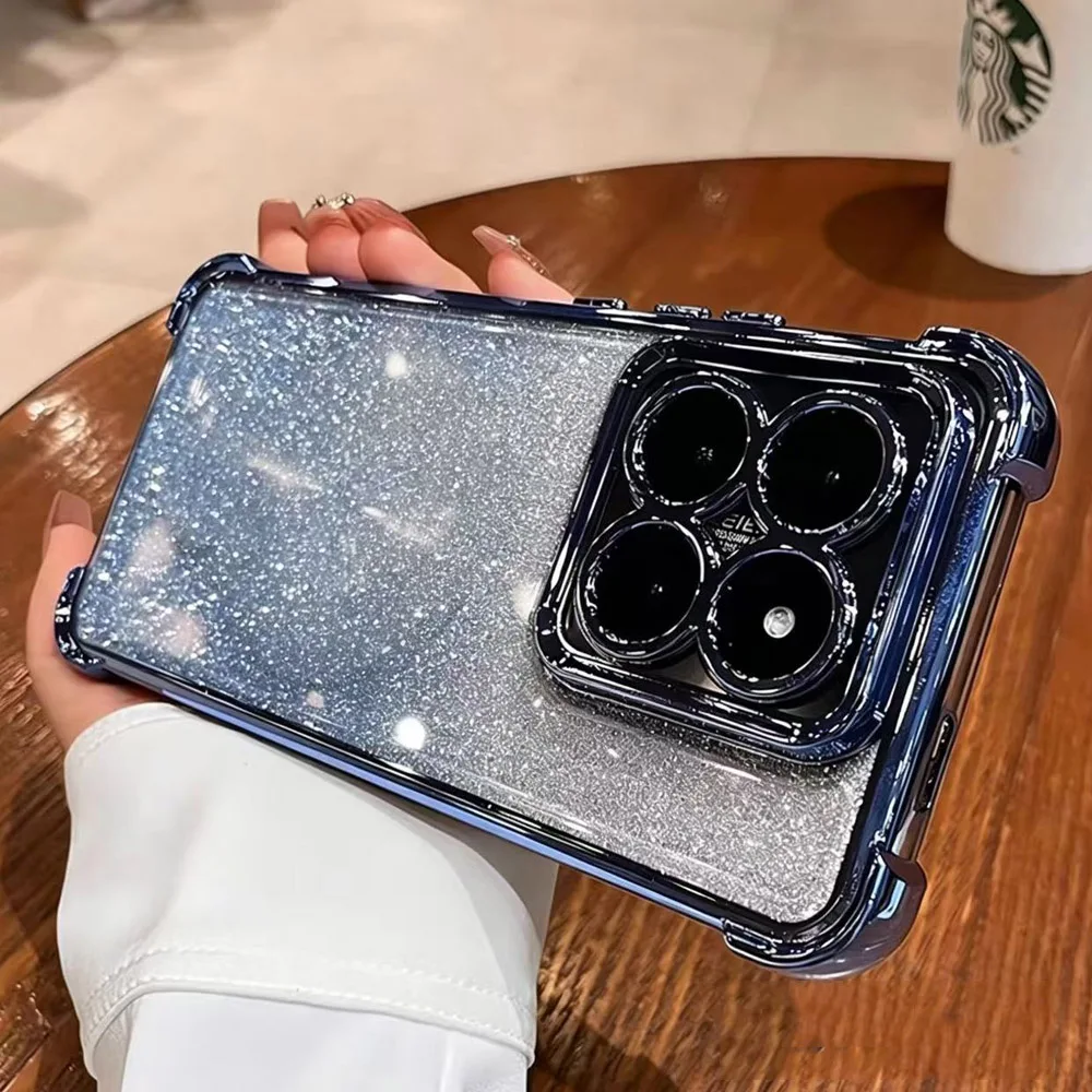Find X9 Pro Gradient Glitter Plating Clear Phone Case For Coque Oppo Find X9 Pro X5 X3 Lite Reno 15 15F 12 13 Pro 11F Soft Cover