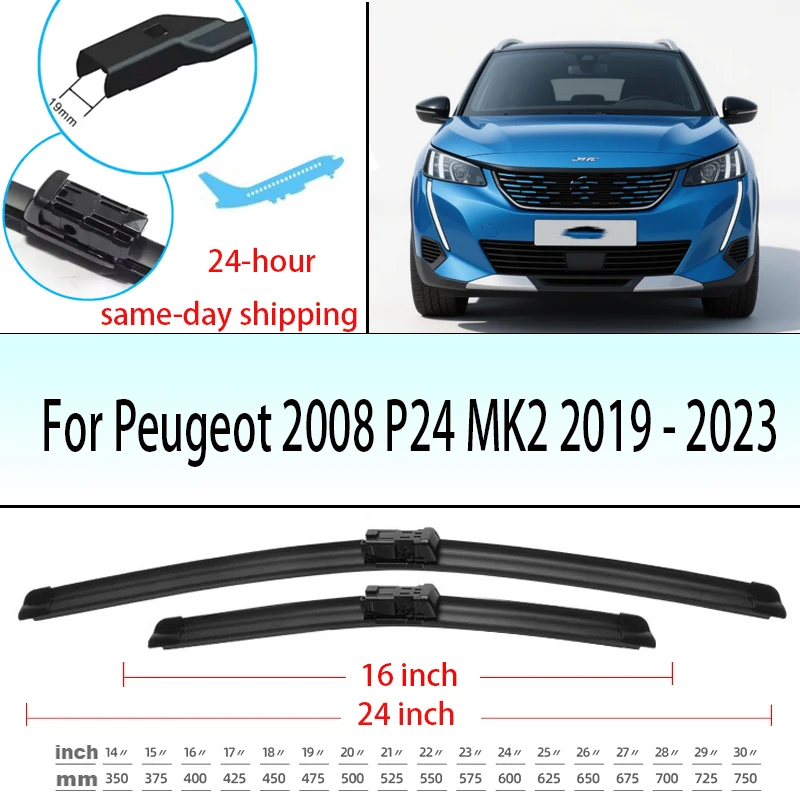 

Wiper Front Wiper Blades Set For Peugeot 2008 P24 MK2 2019 - 2023 Windshield Windscreen Window Brushes 24"16"