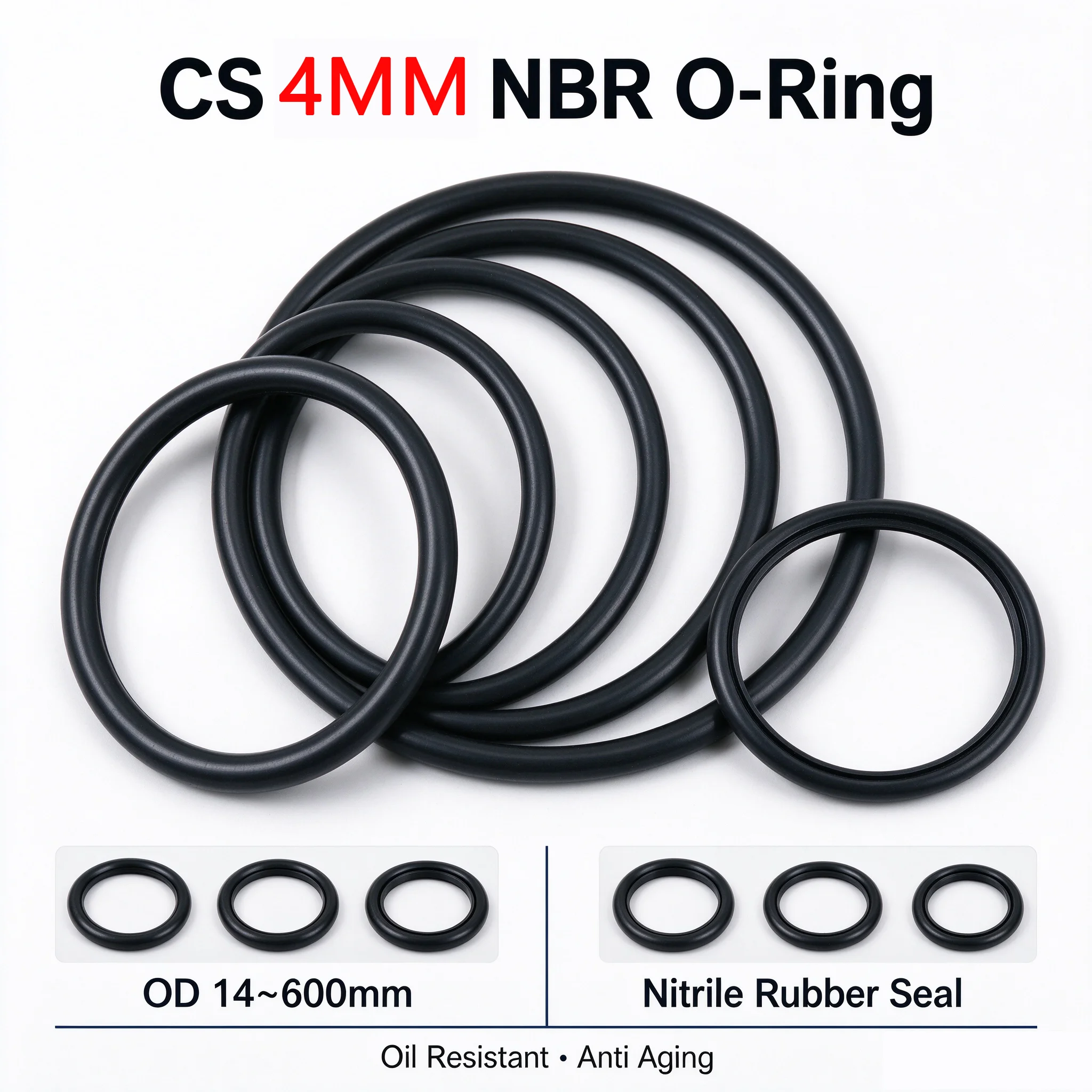 CS 4mm OD 14-600mm EPDM Rubber O Ring Acid Alkali Water and Friction Resistance O-Ring Seals Sealing Washer Gasket ID 6-592mm