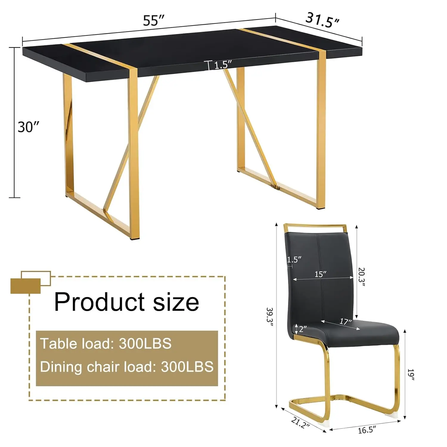 Gold Black Dining Set 3