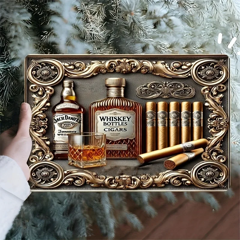 1pc Vintage-Inspired Whiskey & Cigars Aluminum Metal Wall Art Sign, Elegant Retro Decor for Bedroom, Kitchen, Bar, 7.9x11.8