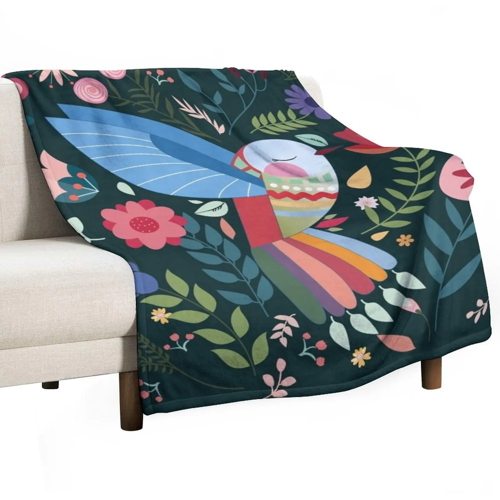 

Folk Art Inspired Hummingbird With A Flurry Of Flowers Throw Blanket Sofa Quilt For Sofa Thin Comforter Bed linens Blankets