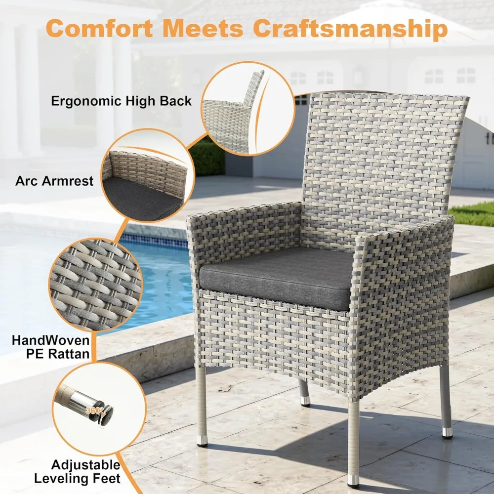 طقم طعام فناء مكون من 10 قطع، طقم أثاث خارجي مع طاولة طعام فناء من الخوص وكراسي فناء، تصميم قابل للتوسيع. #5