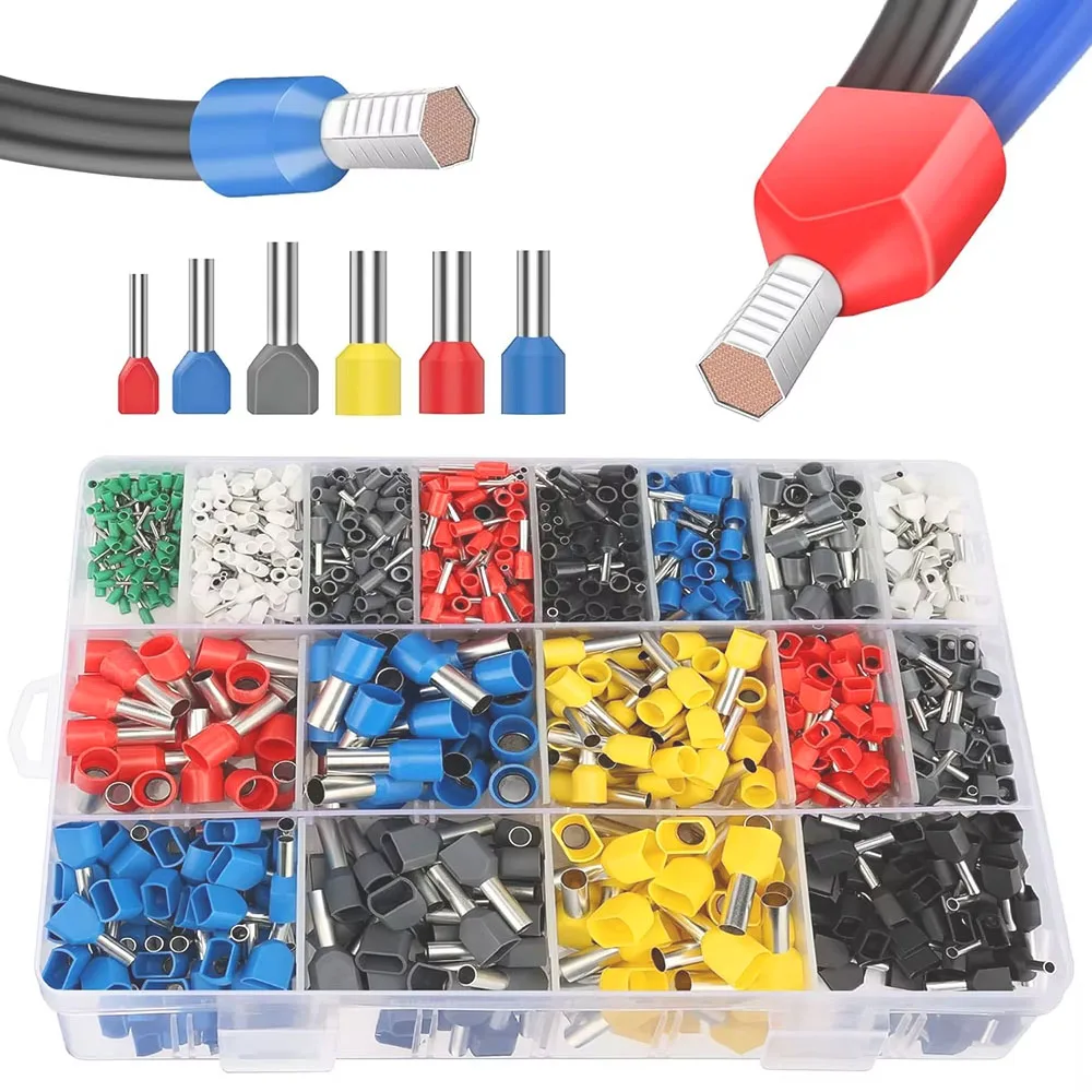 

1200 штук изолированных наконечников, концевых клеммных контактов проводов, одинарных и двухпроводных наконечников, AGW 23-6