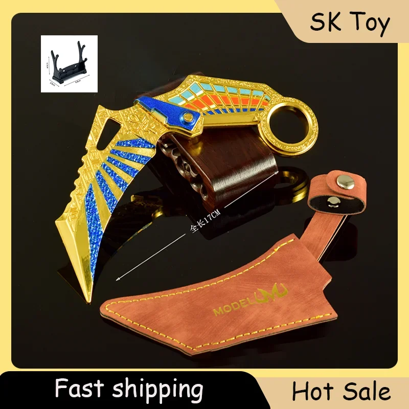

17cm Arena Breakout Game Karambit Sky Claw Knife Toy Sword with Leather Case Metal Cratfs Figure Ornament Gifts Collection
