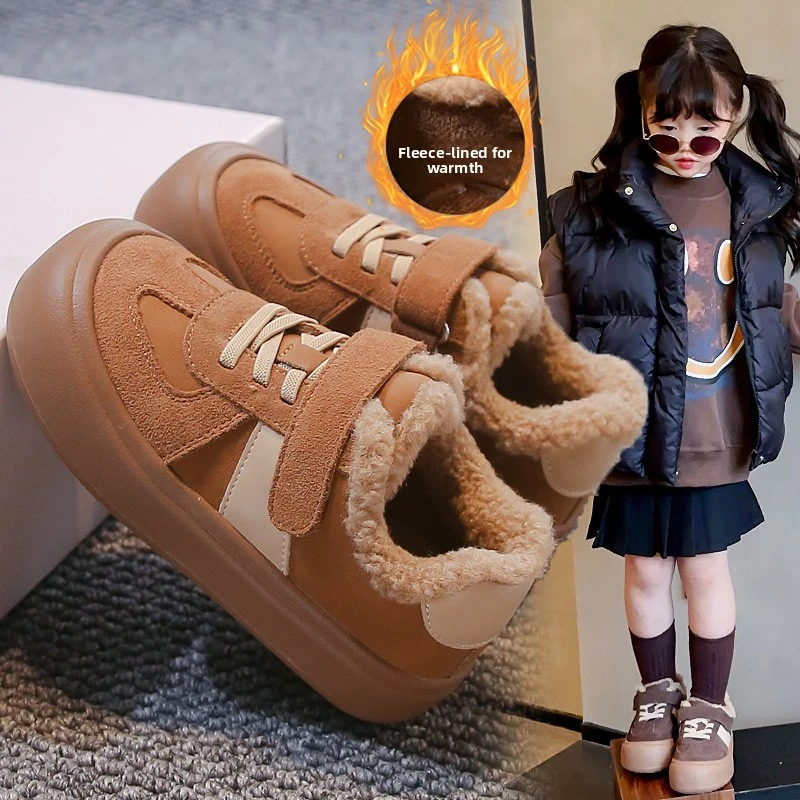 

Girls Winter board shoes Keep warm touch fastener Simplicity Children's shoes Campus Fashion Versatile Students kids sneakers