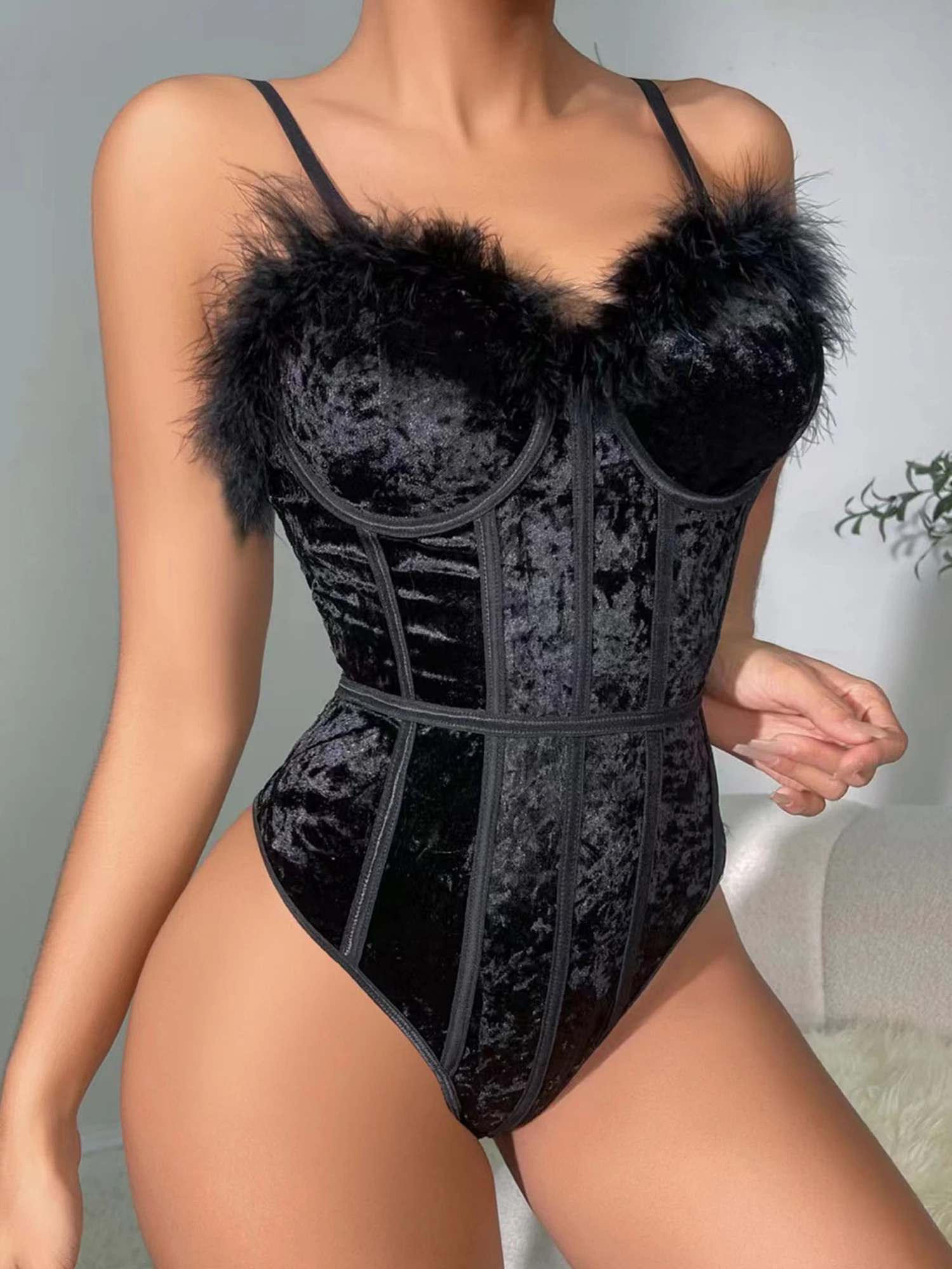 ملابس داخلية نسائية لعيد الميلاد من كرونستيل، مشد من القطيفة بدون أكمام، بدلة نوم مخملية رومانسية