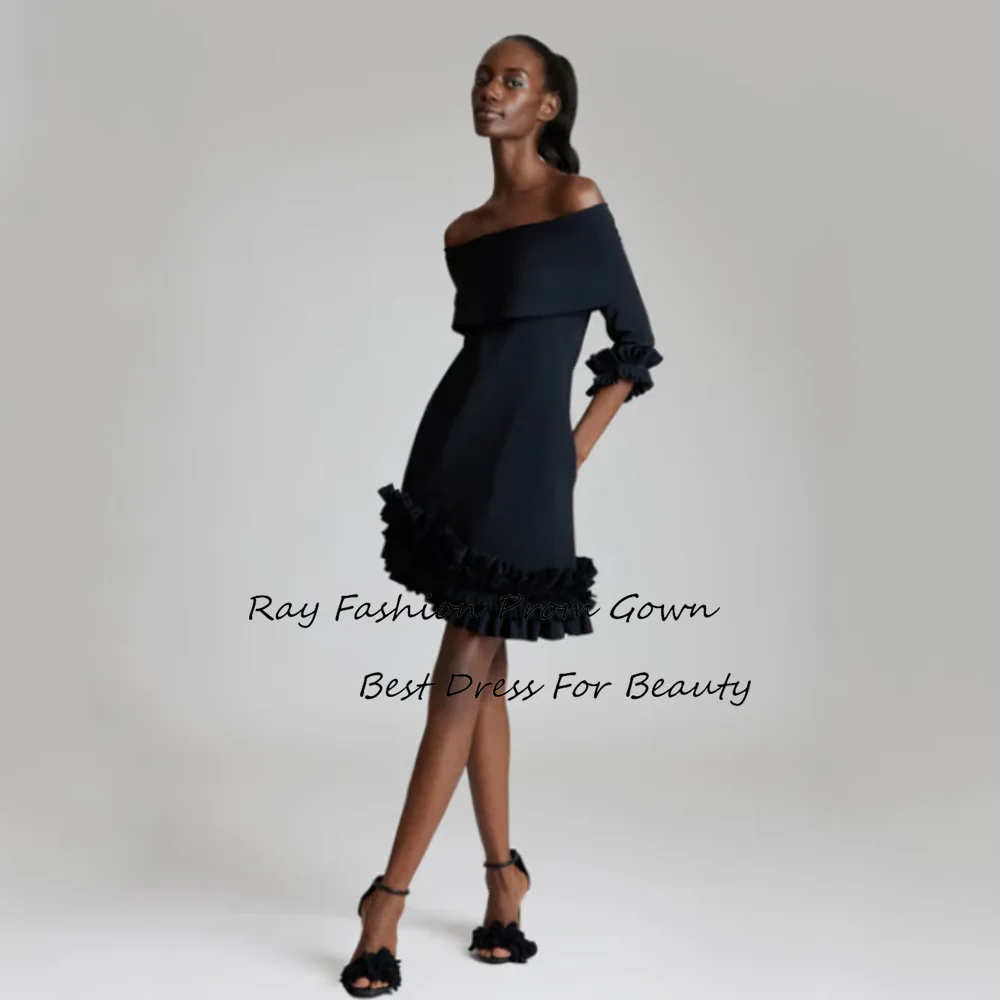 

Ray Fashion A Line Short Evening Dress With Off Shoulder Half Sleeves Above Knee Length Formal Occasion Gowns فساتين سهرة