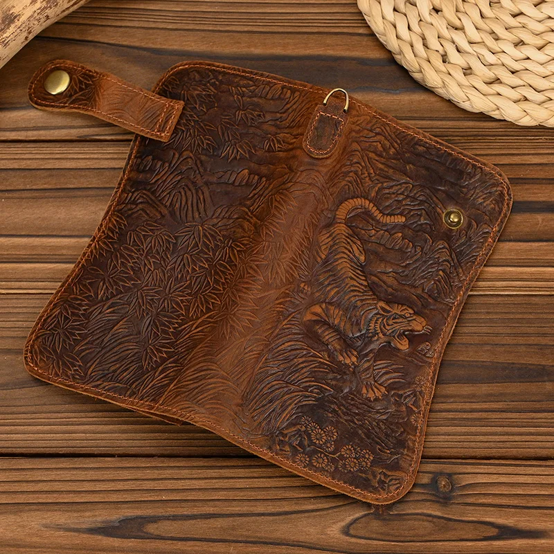 Newsbirds luxury brand designer men leather wallet 3D Tiger Dragon embossing cowhide men\'s wallet with iron chain high fashion