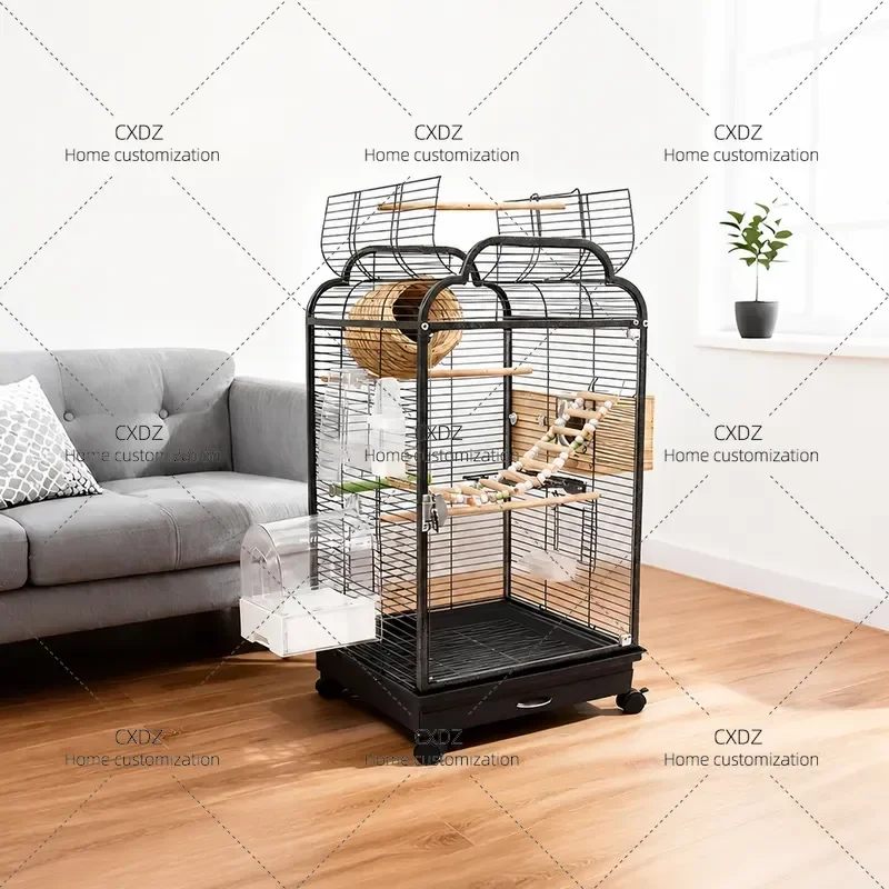 Metal Bird Cage Transparent Tempered Glass Pet House Multifunctional Aviary for Small Birds Durable Wire Enclosure with