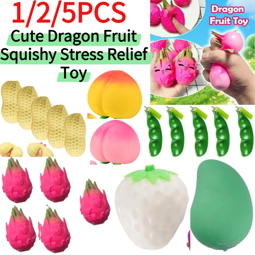 1/2/5PCS Brinquedo Sensorial Divertido com Design de Frutas, Brinquedo de Apertar com Design Realista de Pitaya, Portátil e Compacto para Casa