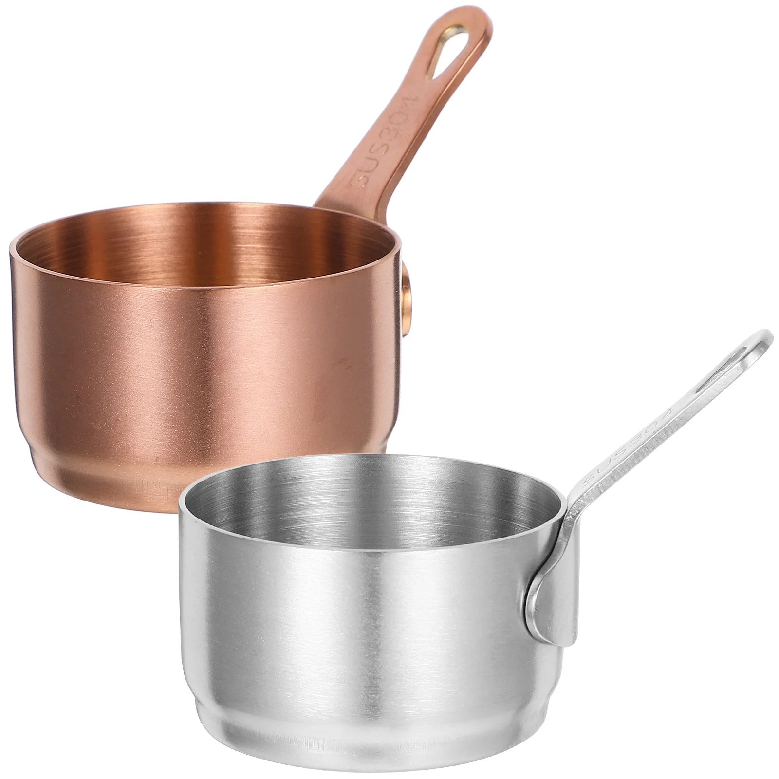 2-teiliges Edelstahl-Sauce-Pfanne, Küchen-Messtopf, Kochwerkzeug, Mini-Topf, Lagertopf, gesundes Geschirr, Esszimmer, Bar, Retro