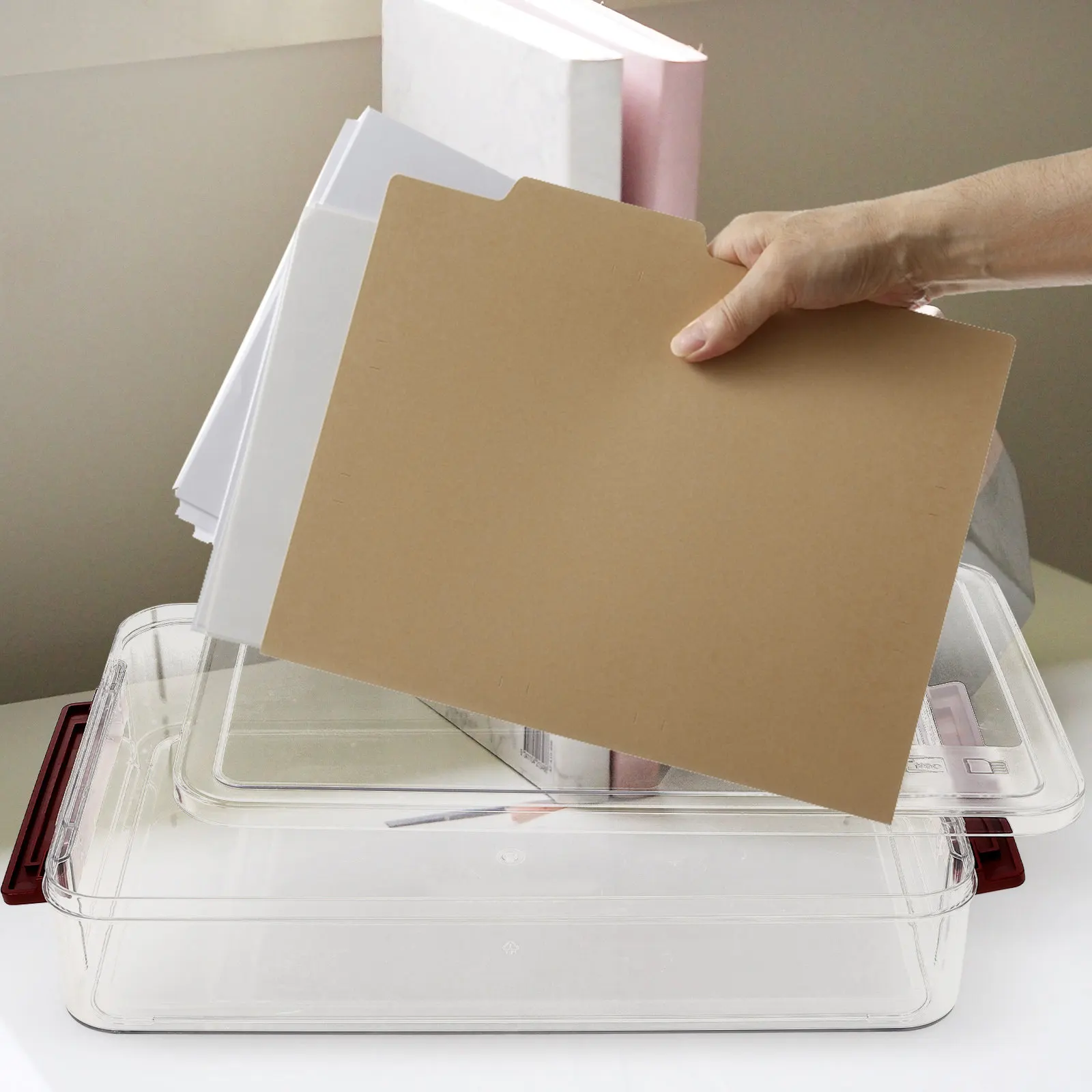 Transparent Wear-Resistant File Organizer Box Portable Project Case Documents Storage Desktop Storage Box for Office School Home