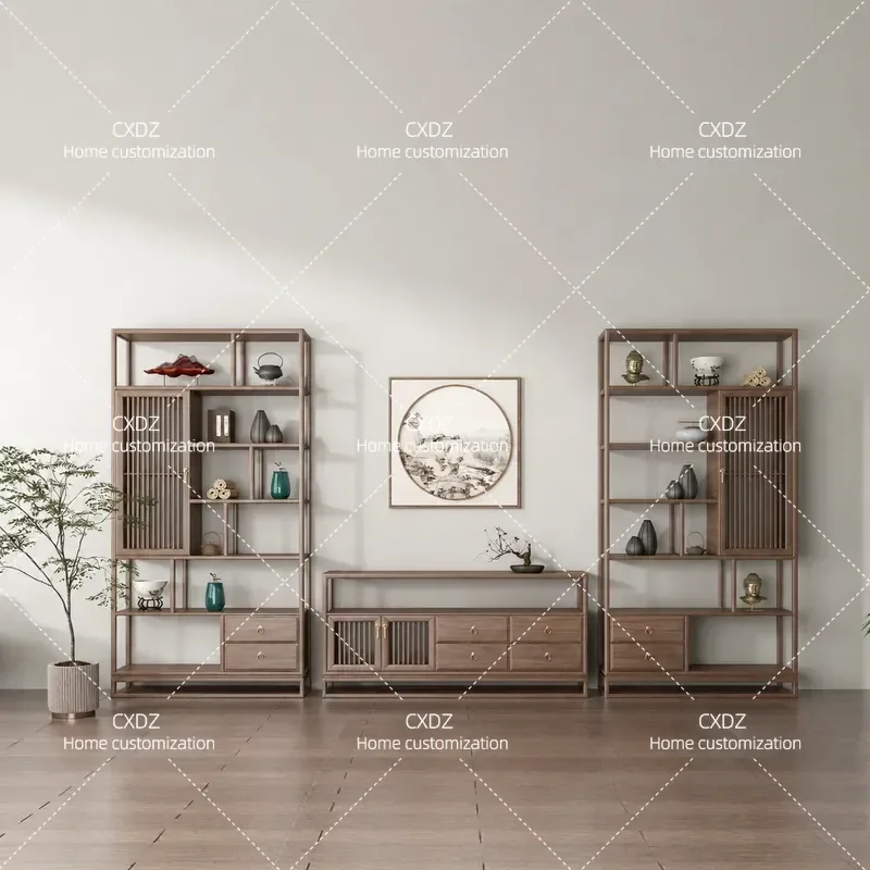 New Chinese Style Bogu Rack Entrance Ash Wood Wine Cabinet Tea Display  Side Cabinet Against The Wall Duobao