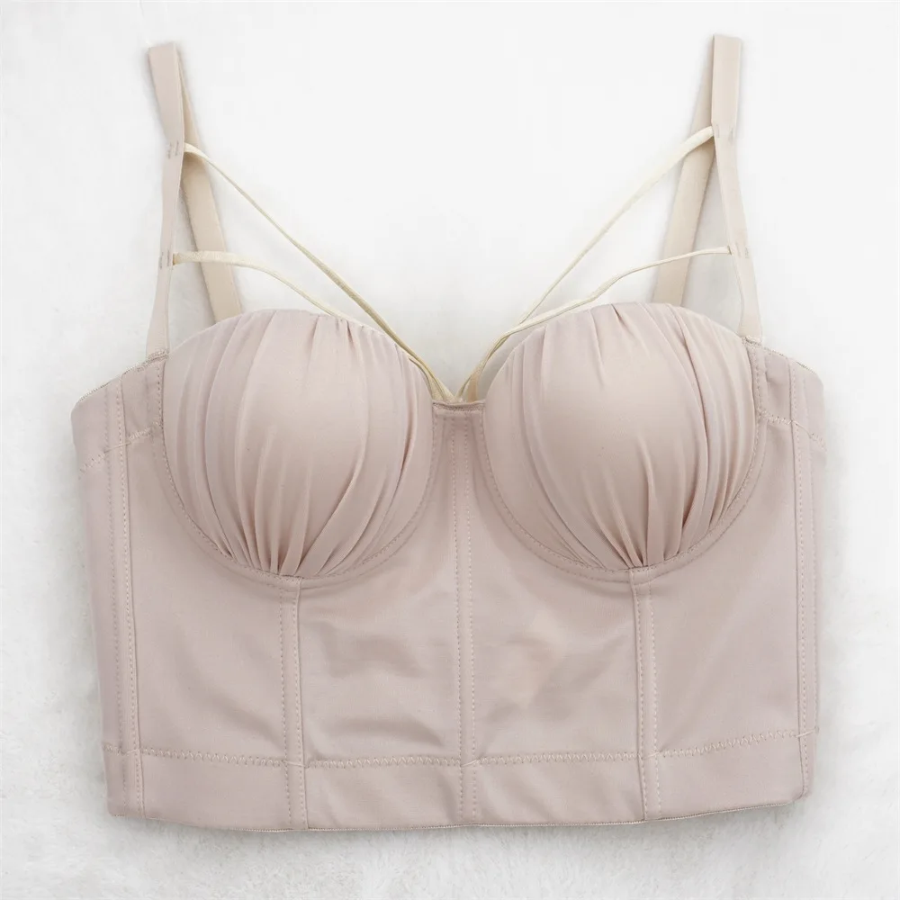 

Nightclub Sexy Pleated Multi-Shoulder Strap Push up Bra Set Soft Steel Ring Fishbone French Style Corset Underwear Women's