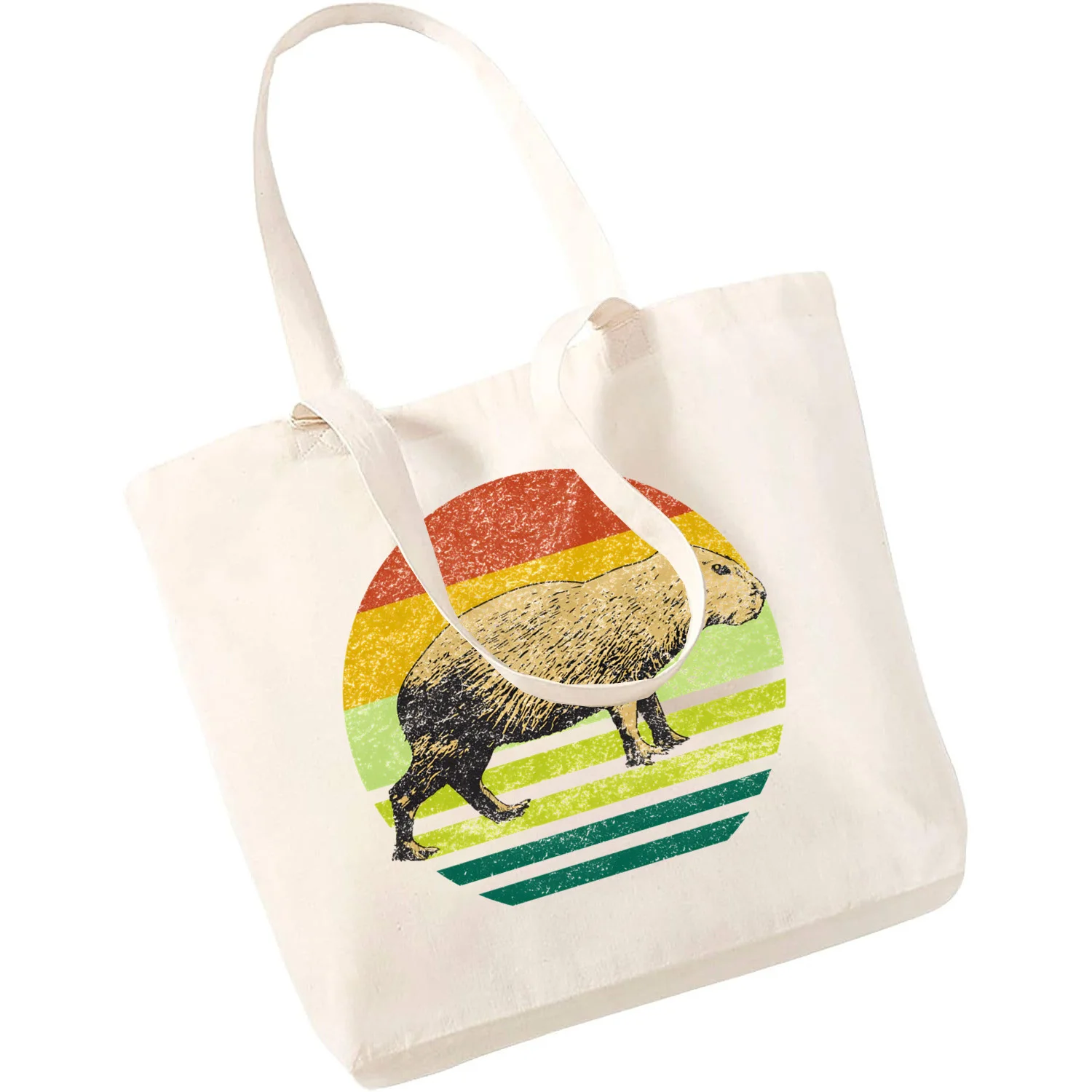 Cute Capybara Unisex Handbags Custom Canvas Tote Bag Print Daily Use Reusable Travel Casual Shopping Bag