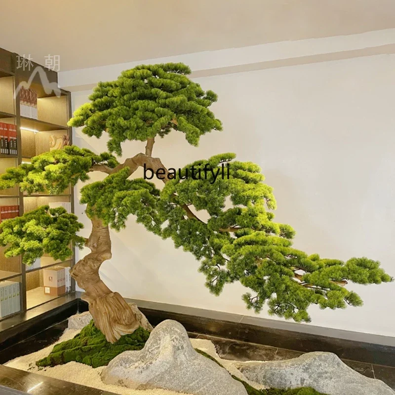 New Chinese style simulated welcome pine landscaping green plants living room entrance simulated pine landscape