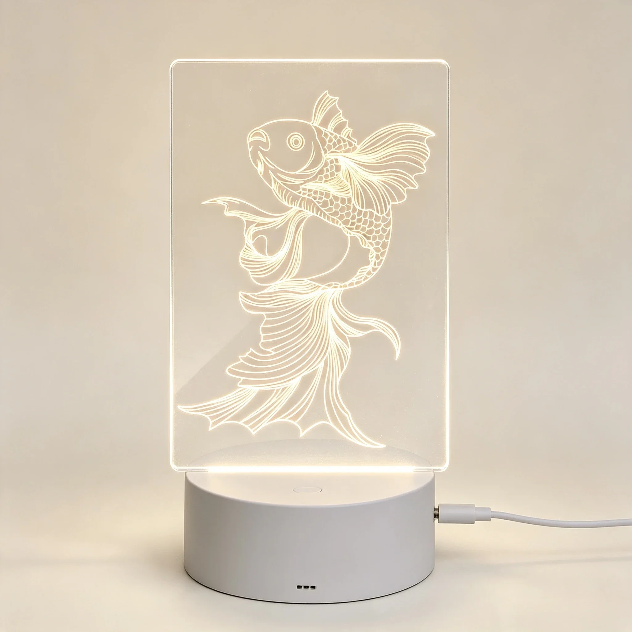 Chinese Style Line Art Koi Fish Acrylic 3D LED Night Light,Traditional Lucky Koi Fish Line Drawing 3D Acrylic Night Lamp Gift