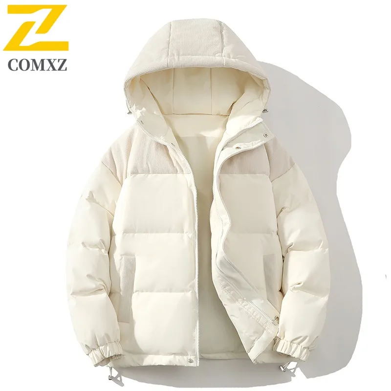 COMXZ 2025 Men  Windbreaker Winter American Style Retro Thickened Puffer Coat Windproof Streetwear  Outdoor Sport Hooded Parka