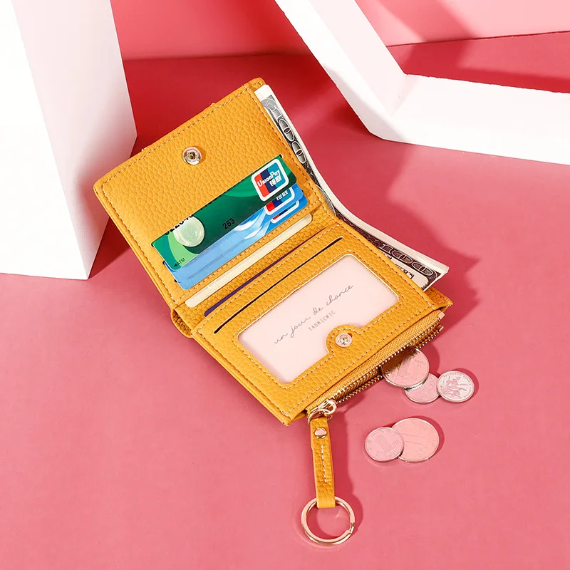 NewFashionable Compact Ladies Wallet Zipper Two-Fold Money Clip Korean Style Multifunctional Coin Purse Simple Design