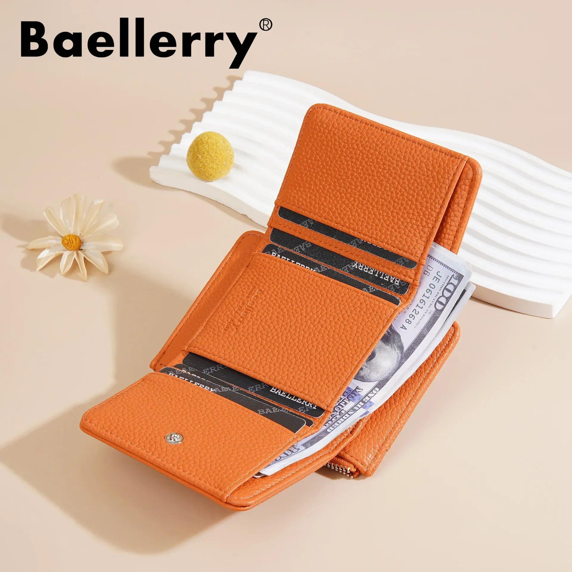 Fashion Japan Style Women's Short Wallet Zipper Coin Purse PU Leather Trifold Card Holder Small Orange Green Wallets for Women