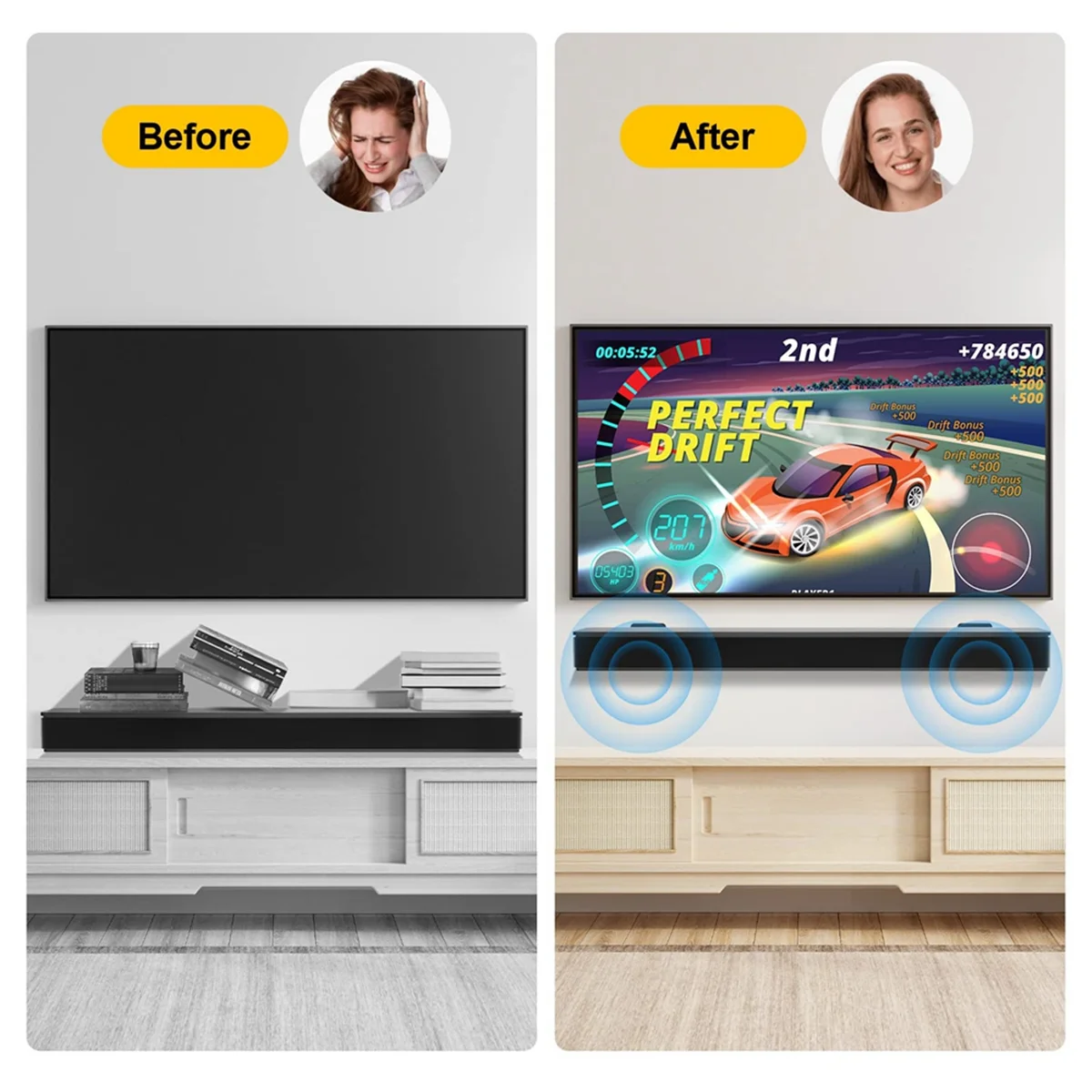 사운드바 마운트 벽 브래킷, 설치 용이, 낙하 방지 선반 거치대, 범용 사운드바 스피커 장착 브래킷