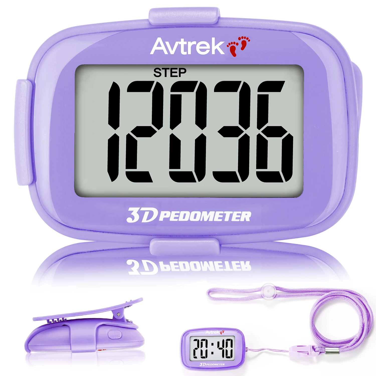 Avtrek Pedometro digitale 3D Contapassi Mini orologio da tasca sportivo 12/24 ore Camminata Corsa Step Tracker per bambini adulti Anziani