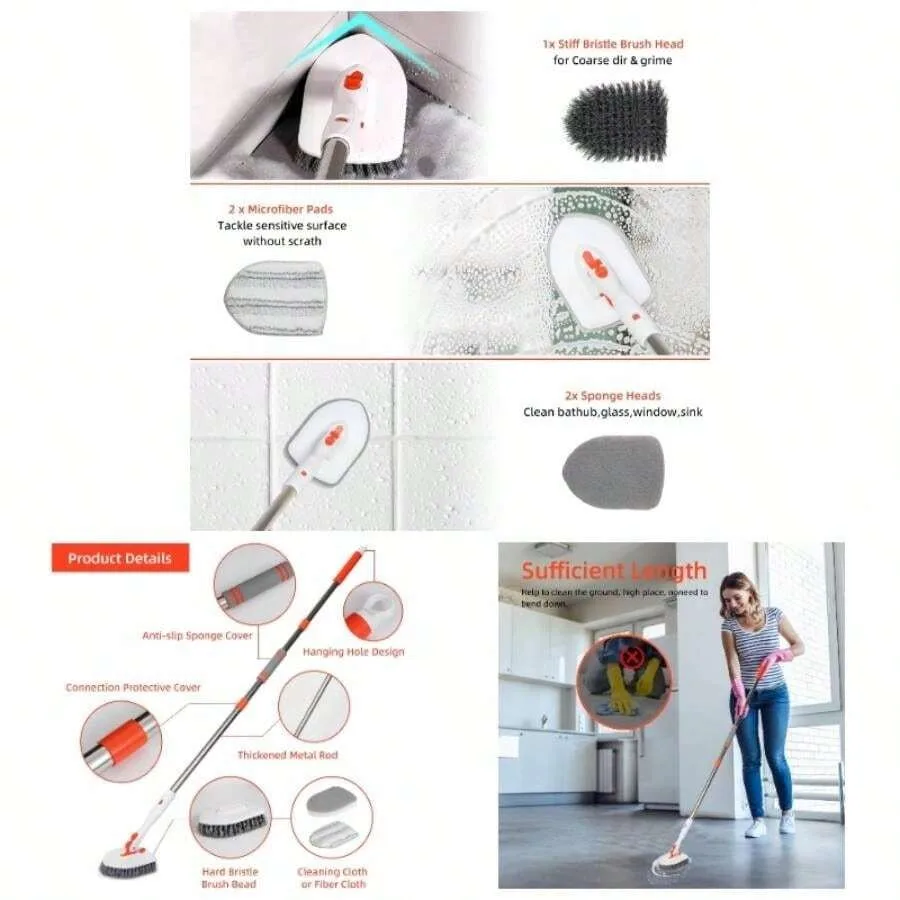 

【New style】Floor Scrub Brush 3 In 1 Tub Tile Floor Scrubber Brush With 52 Inch Long Handle Extendable Shower Cleaner Brush Deta