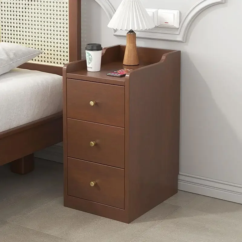 Bedside cabinet, simple and modern, all solid wood, walnut color, three drawer cabinet, household bedroom storage