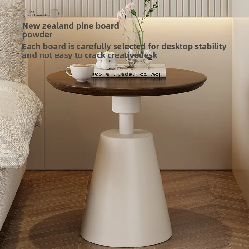 Eco-Friendly Cream Bedside Table Thick Solid Wood Corner Table Durable Mobile Small Side Desk Easy-Clean Round Coffee Table Hot