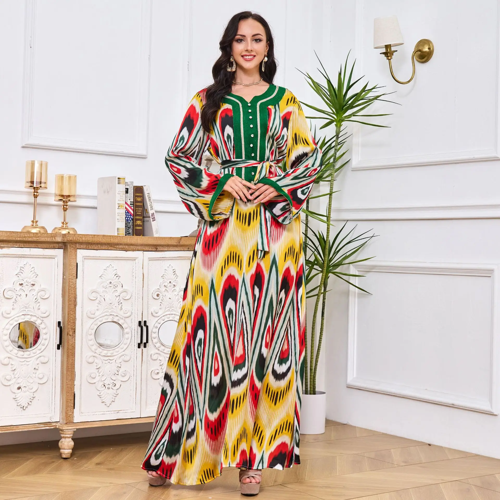 

Arab National Style Abayas for Women Muslim Dubai Abayas Lace-up Turkey Islam Party Long Dress Kaftan Femme Musulman Vestidos