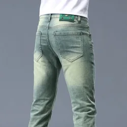 Pantalones vaqueros Retro de color amarillo y verde barro para hombre, ropa fina de alta gama, elásticos, ajustados, a la moda, novedad de verano, 2024
