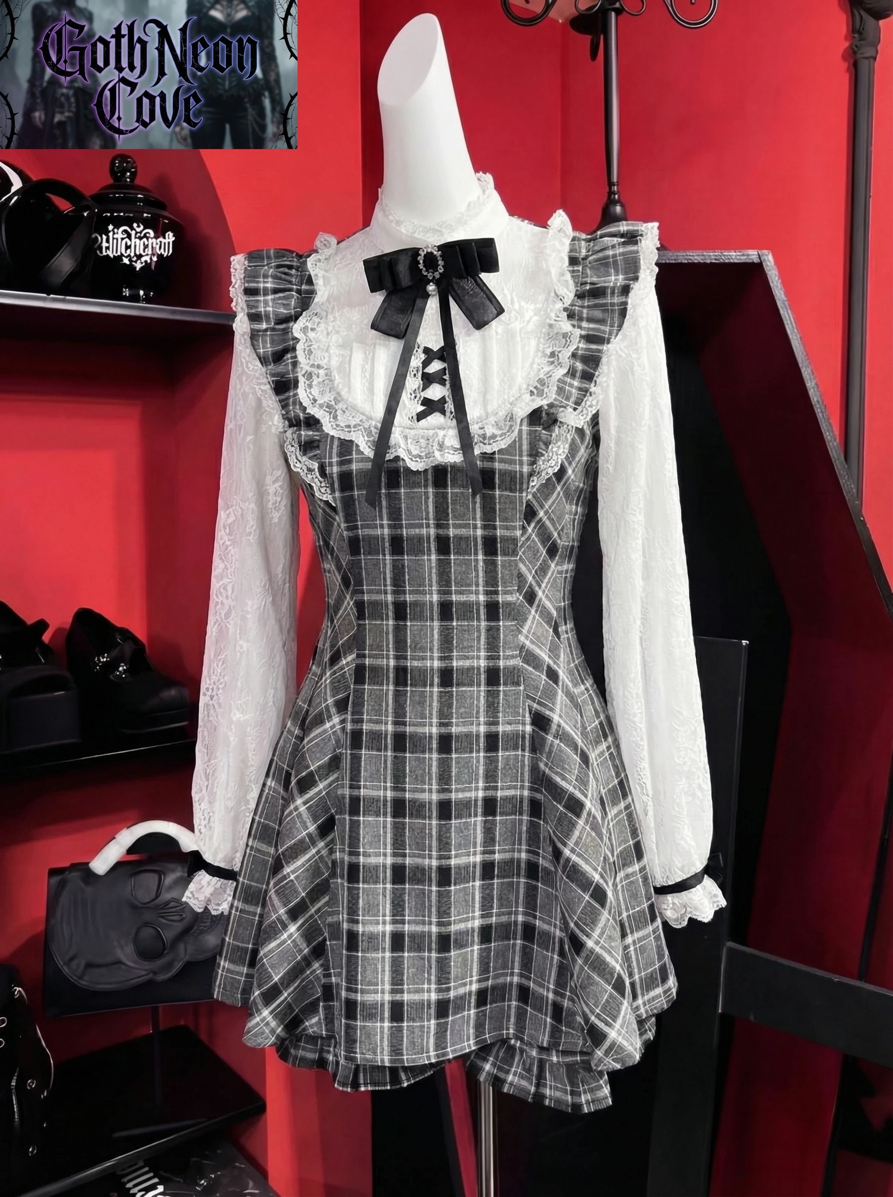 

Японский готический комплект в стиле Лолита: платье с бантом из страз и шорты, женское милое клетчатое платье-рубашка, мини-платье Y2K для вечеринок, облегающее